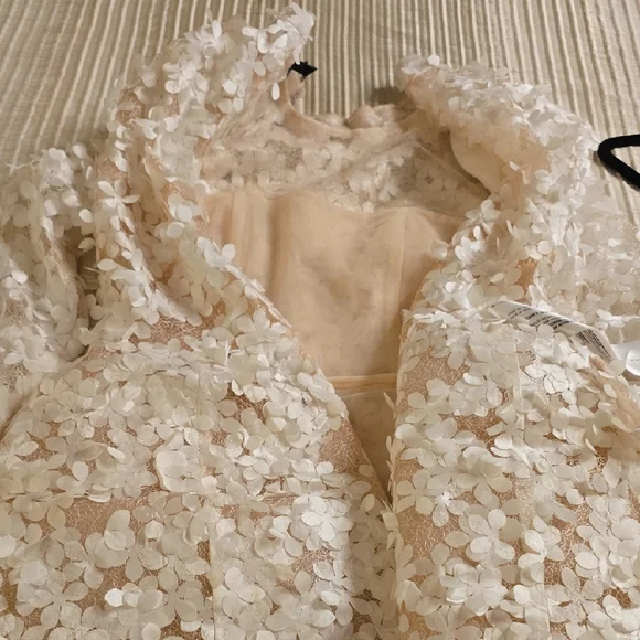 BCBGMaxAzria Ivory Lace Long Sleeve Dress 3D Flowers - Picture 16 of 16